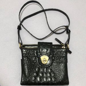 Brahmin Mojito Melbourne Black Embossed Croc Leather Crossbody W/Built-in Wallet